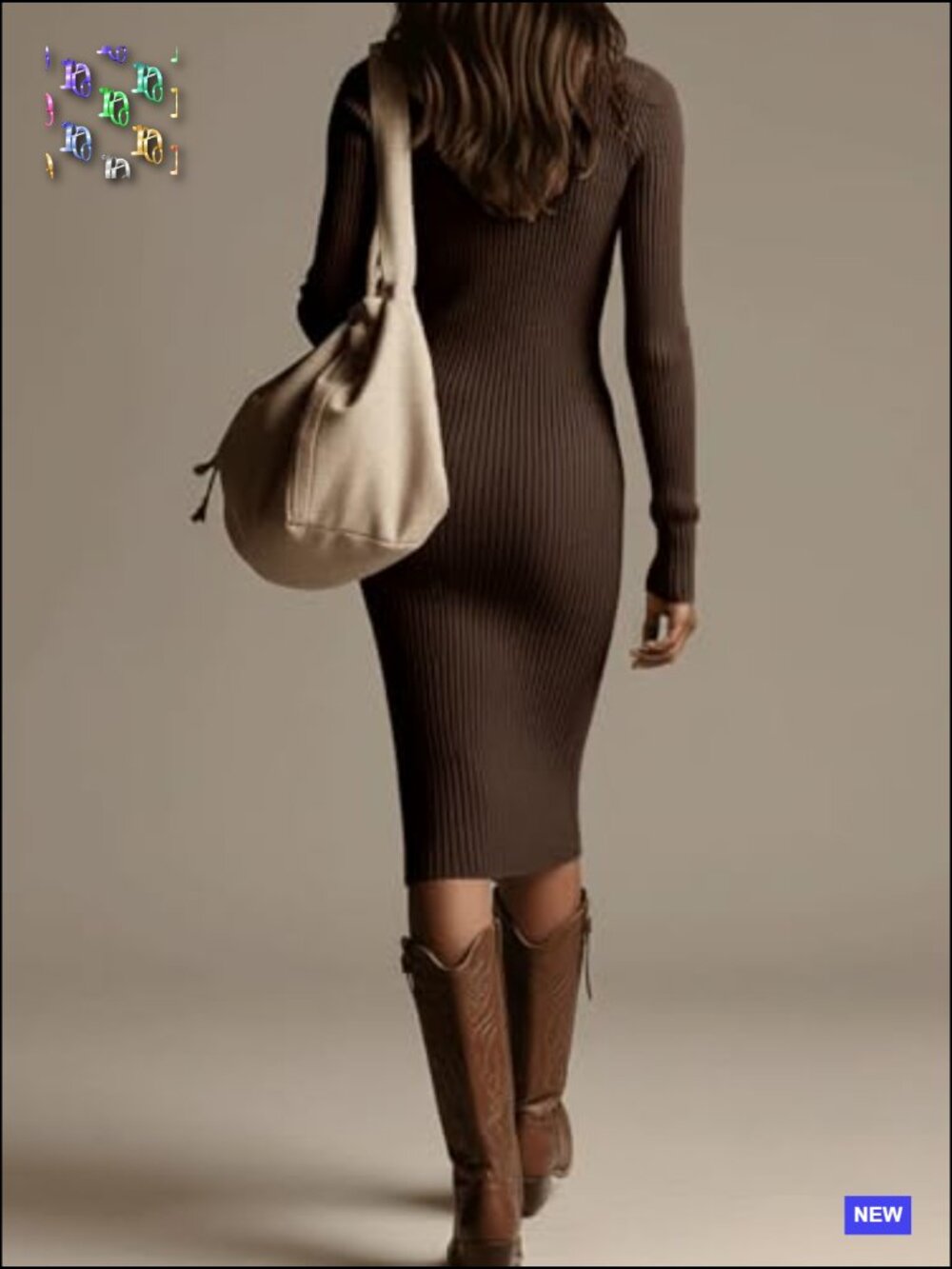 Ribbed Knit Sweater Dress Button Up V-Neck Long Sleeve Bodycon Midi Dress - Picture 3 of 5